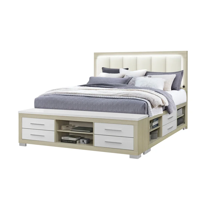 Emma - King Bed With LED And USB - Natural / White