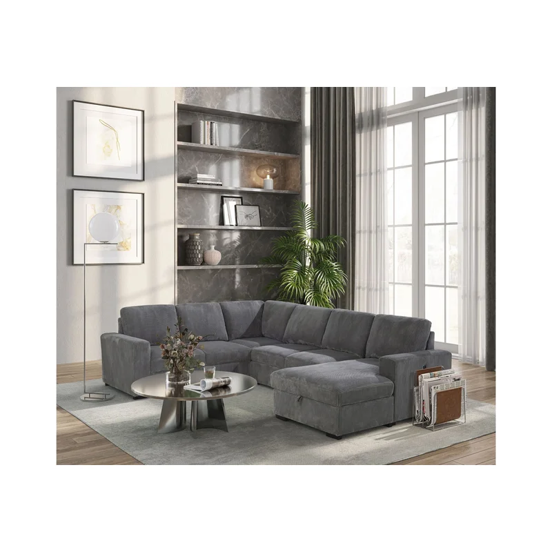 U2660 - Sectional With Pull Out Sofa Bed - Gray