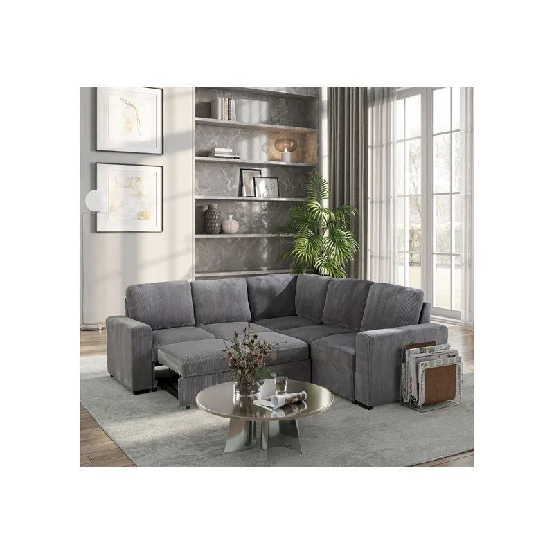 U2660 - Sectional Without Chaise And With Pull Out Sofa Bed - Gray