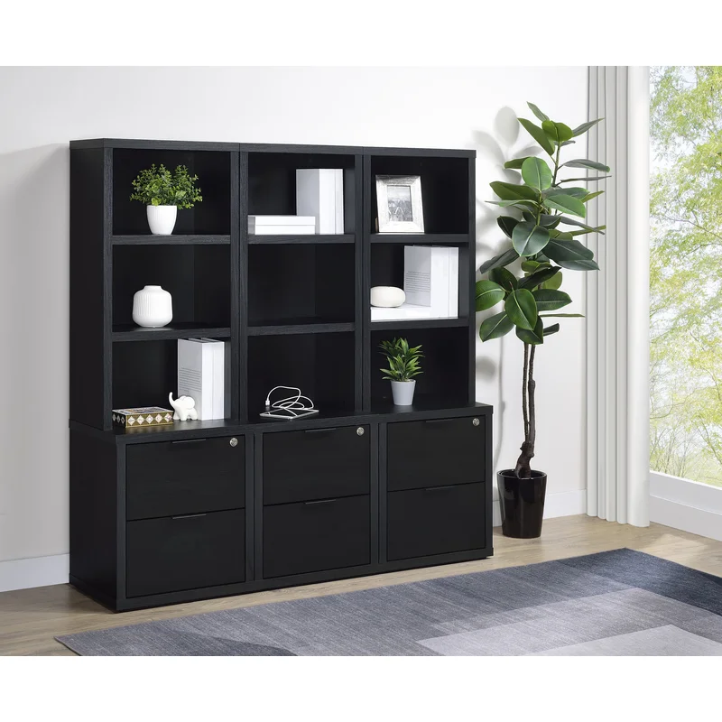 Westpark 3-piece Wall Unit Bookcase Set with USB Black