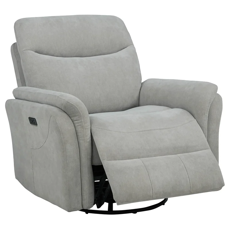 Adler Upholstered Power Swivel Glider Recliner Greige