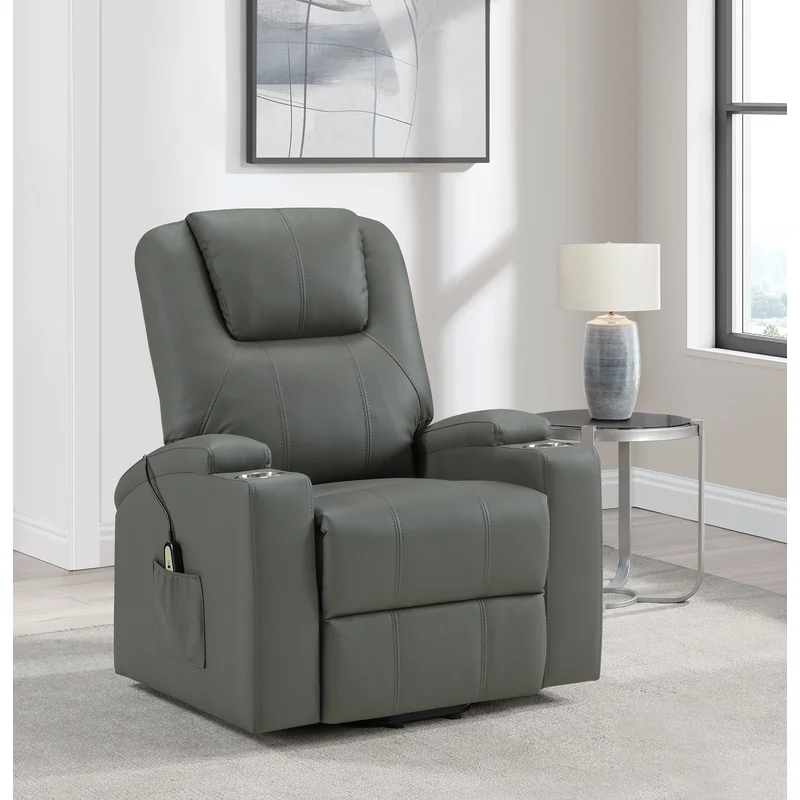 Armstrong Faux Leather Power Lift Massage Recliner Grey