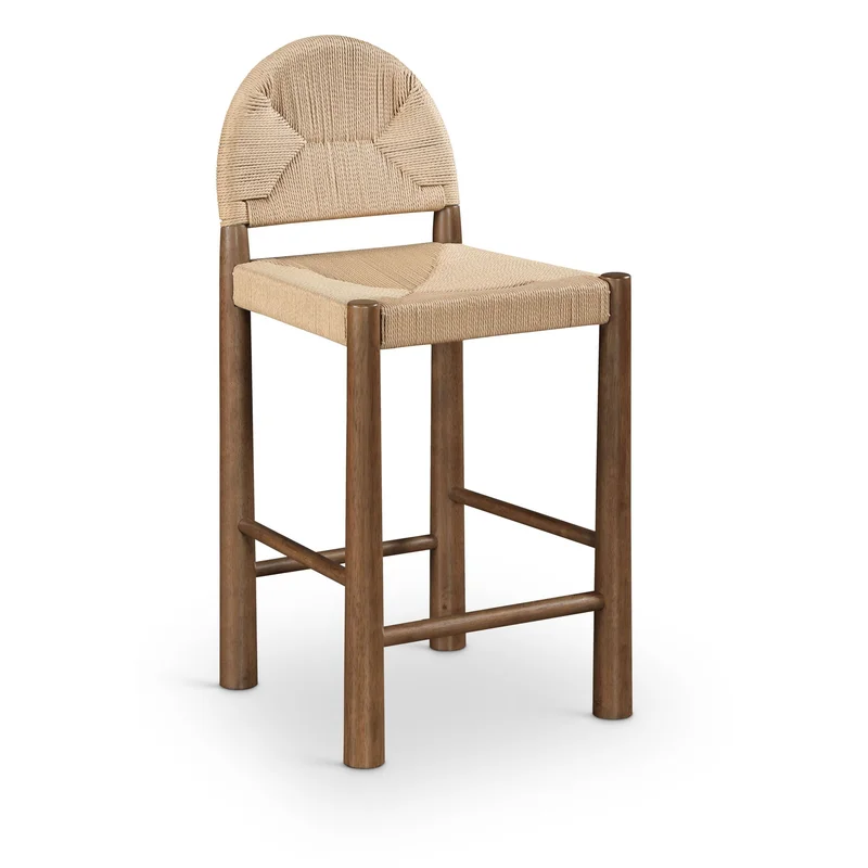 Bohemia - Woven Seagrass Cord And Solid Wood Counter Stool - Beige