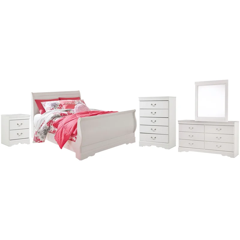 Anarasia Full Sleigh Bed Dresser Mirror Chest and Nightstand