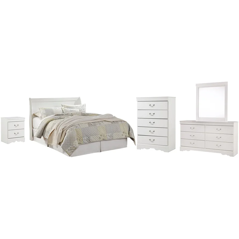 Anarasia Queen Sleigh Headboard Dresser Mirror Chest and Nightstand