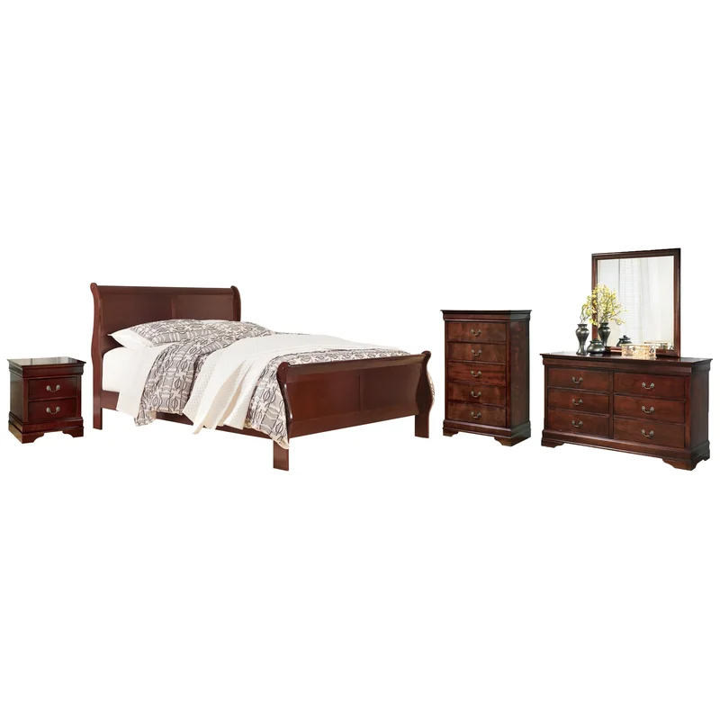 Alisdair King Sleigh Bed with Mirrored Dresser Chest and Nightstand