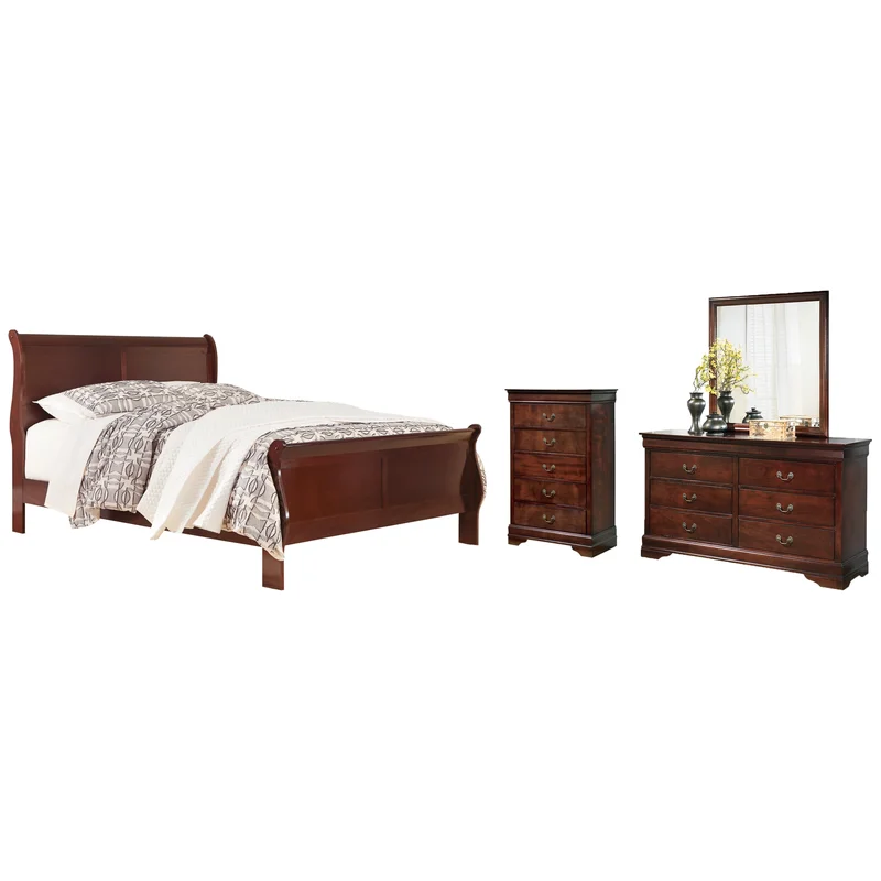 Alisdair California King Sleigh Bed with Mirrored Dresser and Chest