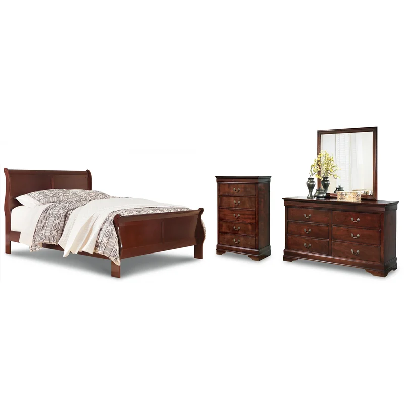 Alisdair Queen Sleigh Bed with Mirrored Dresser and Chest