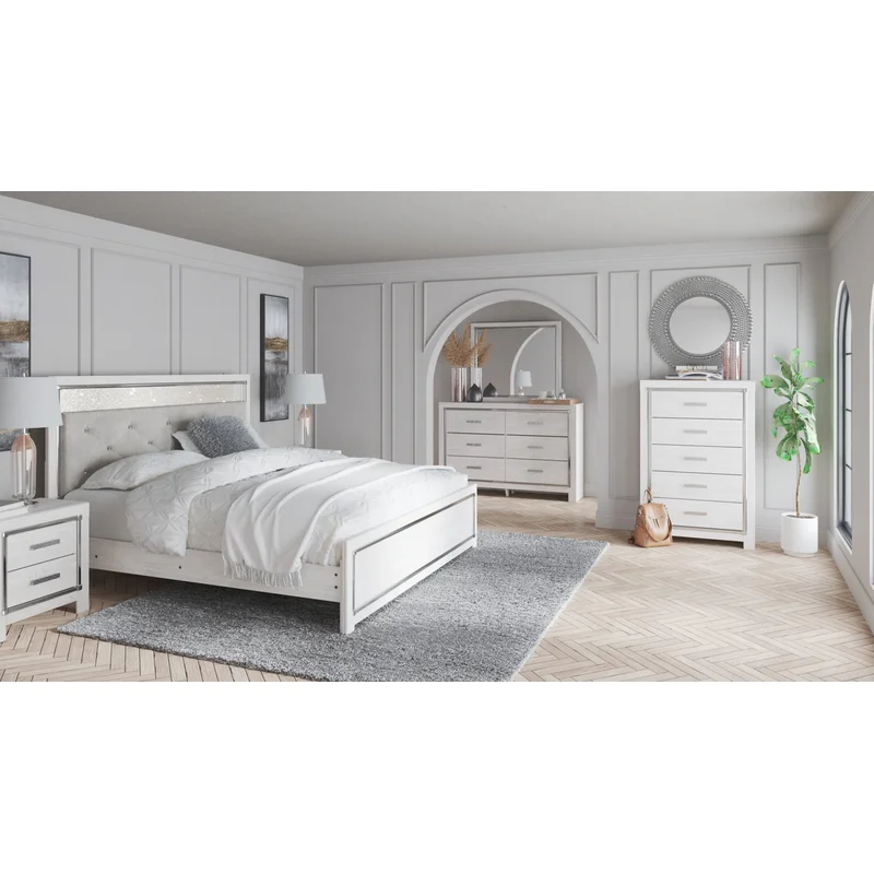 Altyra King Panel Bed with Mirrored Dresser and Chest