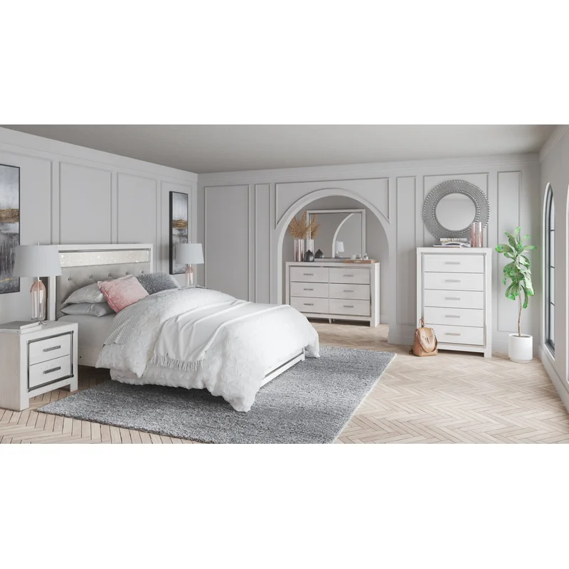 Altyra Queen Panel Bed with Mirrored Dresser and Chest