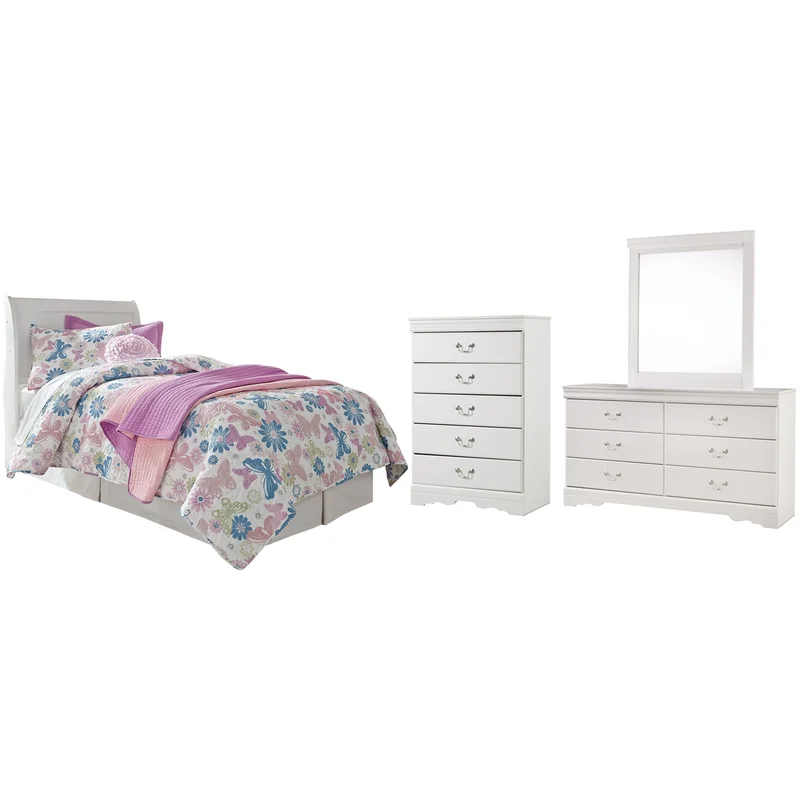 Anarasia Twin Sleigh Headboard Dresser Mirror and Chest