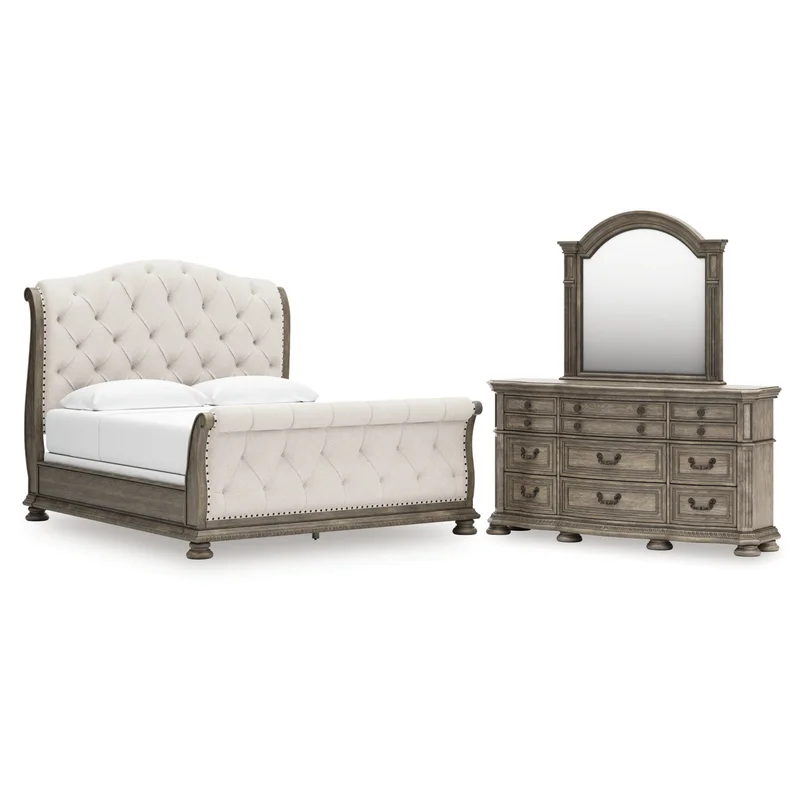 Ardenfield King Upholstered Sleigh Bed Dresser and Mirror