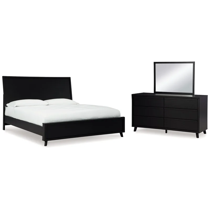 Danziar Queen Panel Bed with Mirrored Dresser