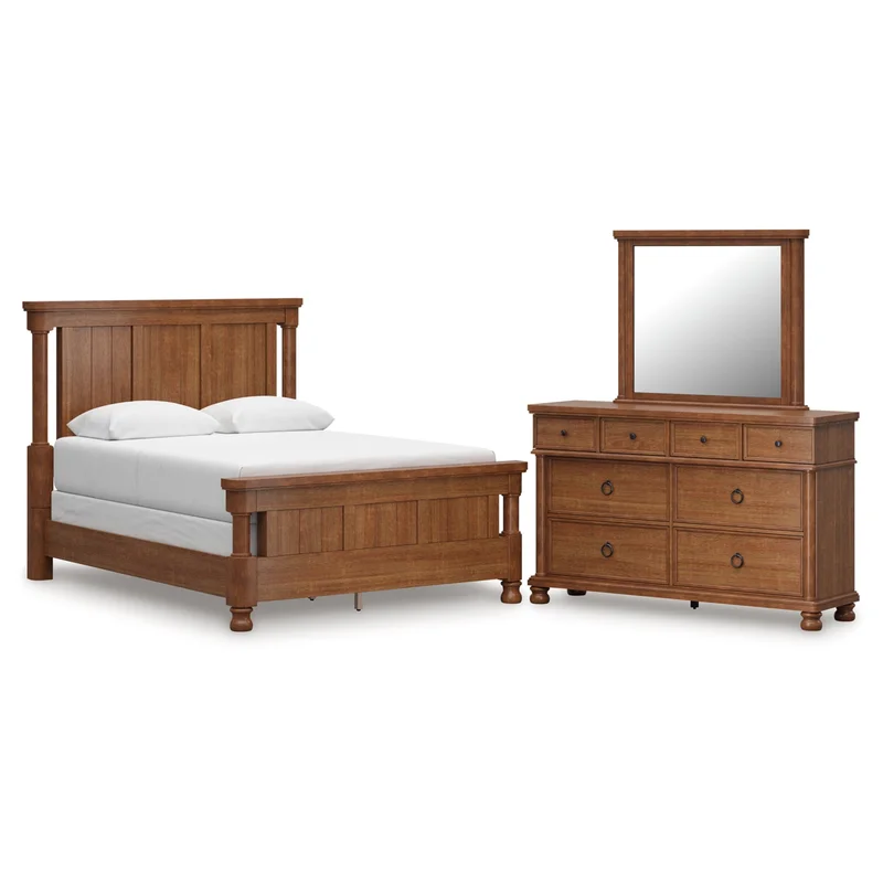Rowlenstown Queen Poster Bed with Mirrored Dresser