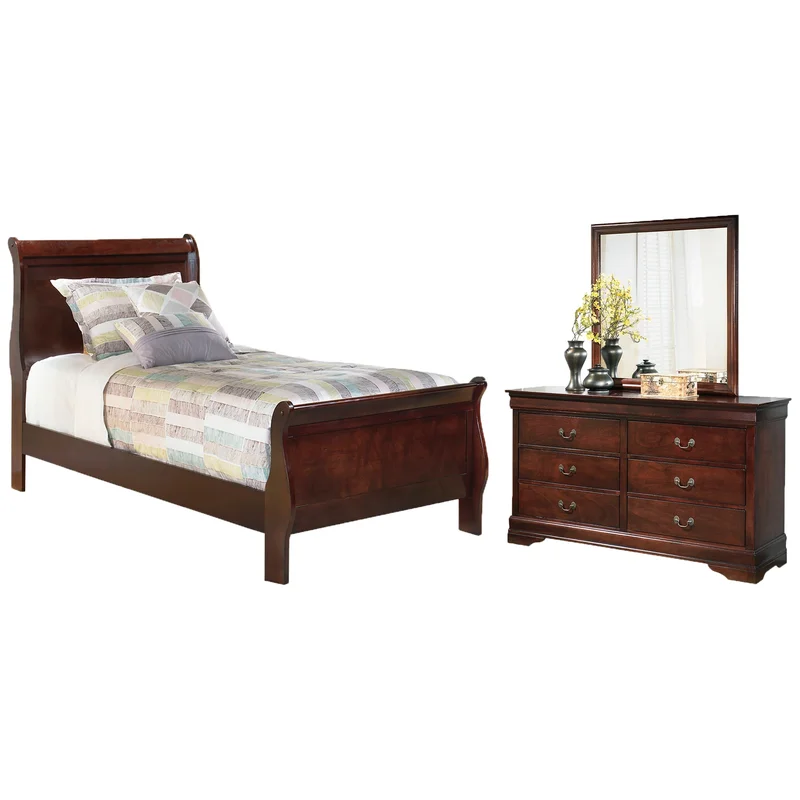 Alisdair Twin Sleigh Bed with Mirrored Dresser