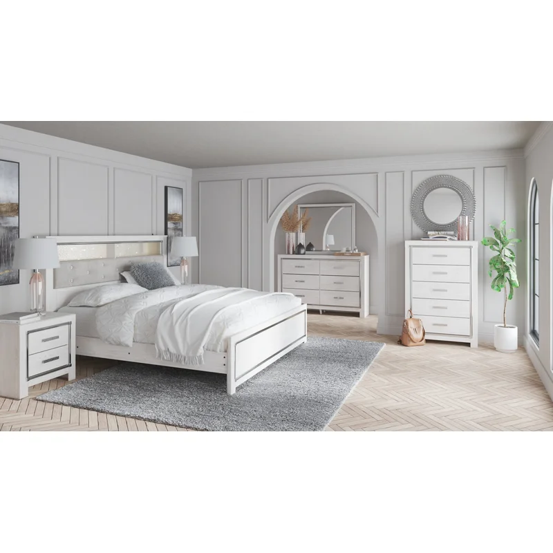 Altyra King Panel Bookcase Bed with Mirrored Dresser