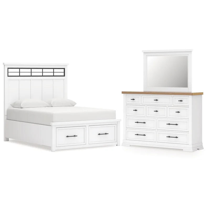 Ashbryn King Panel Storage Bed Dresser and Mirror