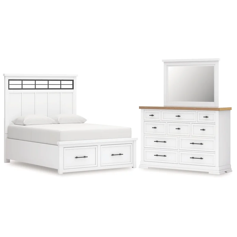 Ashbryn Queen Panel Storage Bed Dresser and Mirror