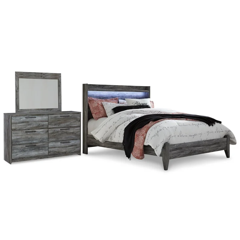 Baystorm Queen Panel Bed with Mirrored Dresser