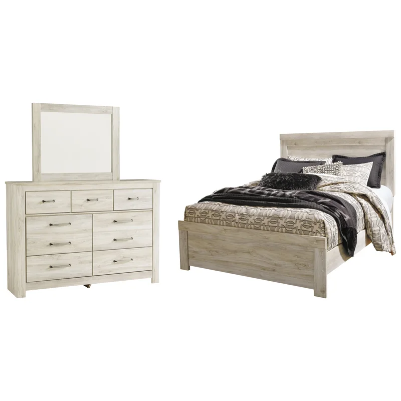 Bellaby Queen Panel Bed with Mirrored Dresser