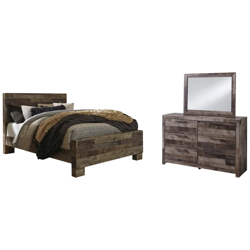 Derekson Queen Panel Bed with Mirrored Dresser