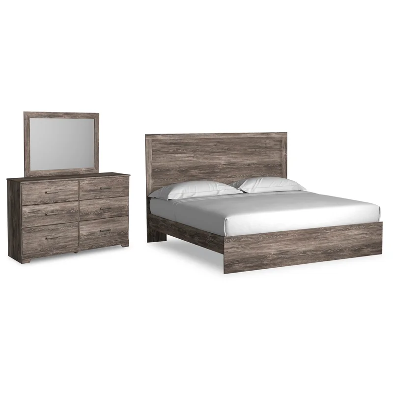 Ralinksi King Panel Bed with Mirrored Dresser