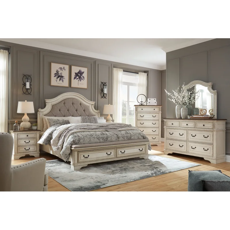 Realyn Queen Upholstered Bed with Mirrored Dresser