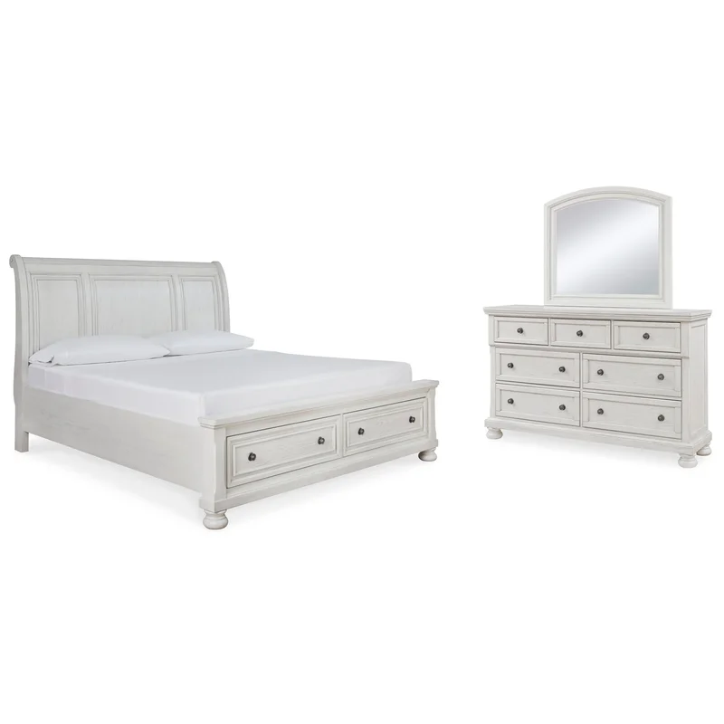 Robbinsdale Queen Sleigh Bed with Storage with Mirrored Dresser