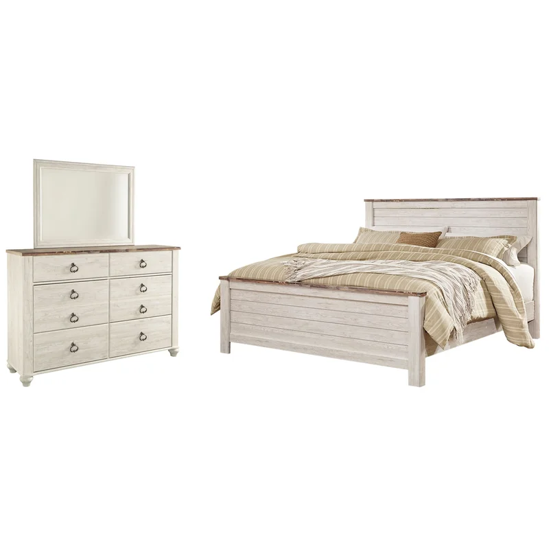 Willowton California King Panel Bed with Mirrored Dresser