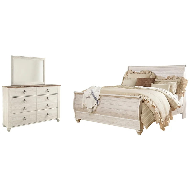 Willowton King Sleigh Bed with Mirrored Dresser
