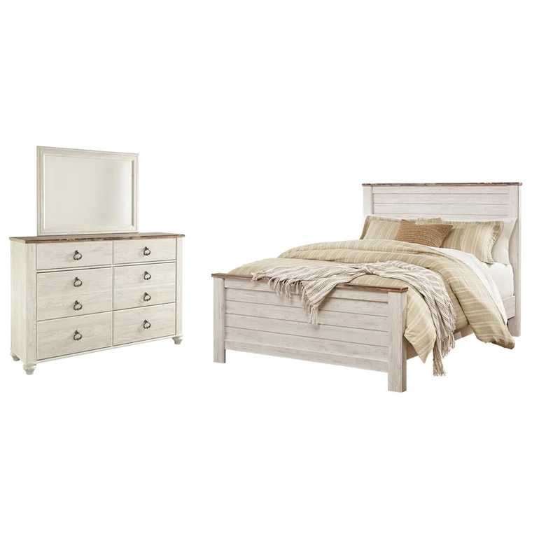 Willowton Queen Panel Bed with Mirrored Dresser