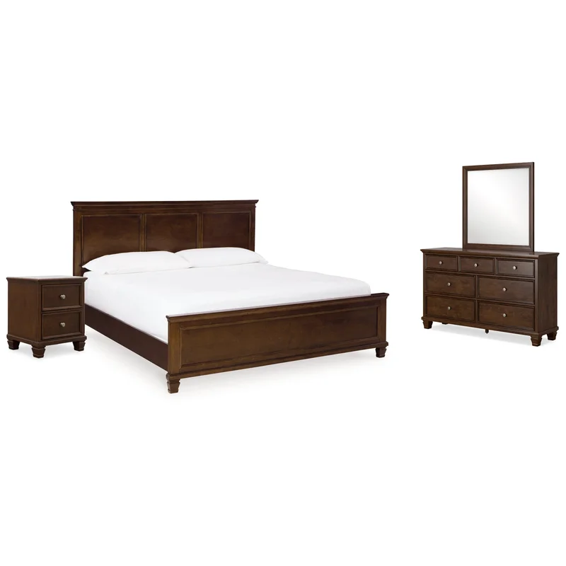 Danabrin King Panel Bed with Mirrored Dresser and Nightstand