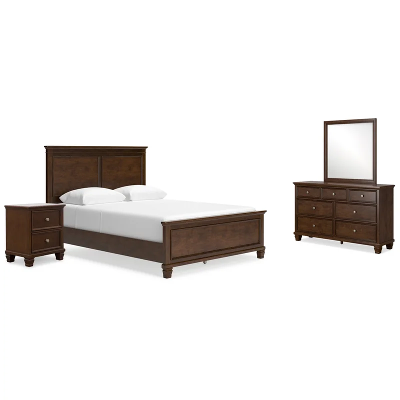 Danabrin Queen Panel Bed with Mirrored Dresser and Nightstand