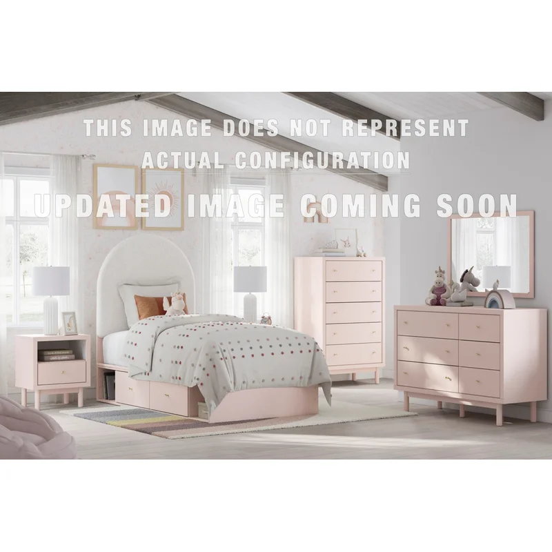 Wistenpine Full Upholstered Panel Bed with Storage Dresser Mirror and Nightstand