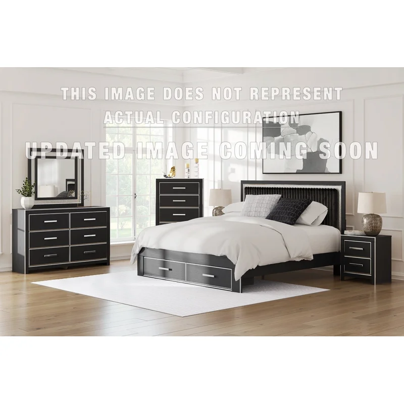 Zuraleus King Upholstered Panel Platform Bed Dresser Mirror and Nightstand