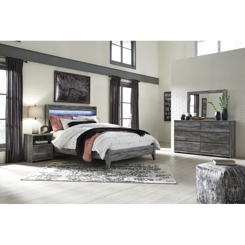 Baystorm Queen Panel Bed with Mirrored Dresser and Nightstand