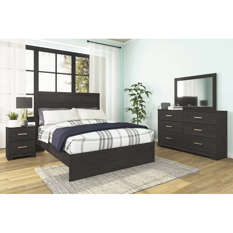Belachime Queen Panel Bed with Mirrored Dresser and Nightstand