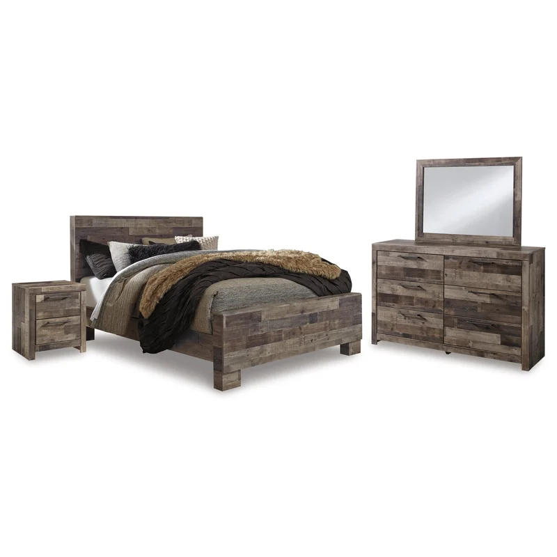 Derekson Queen Panel Bed with Mirrored Dresser and Nightstand
