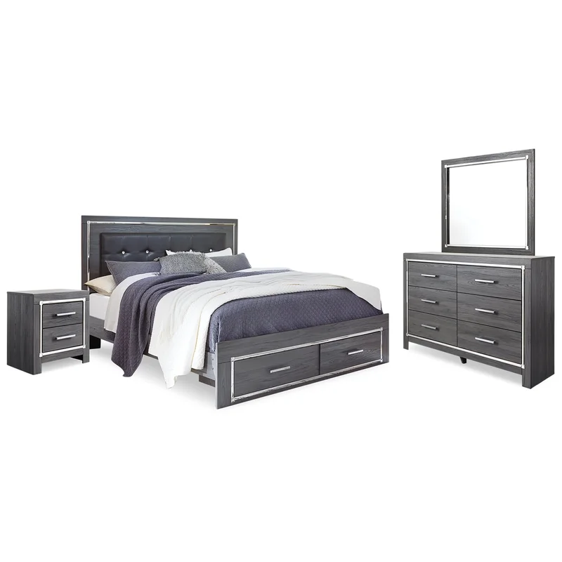 Lodanna Queen Panel Bed with Mirrored Dresser and Nightstand
