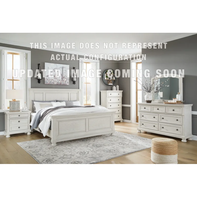 Robbinsdale Queen Panel Storage Bed. Dresser Mirror and Nightstand