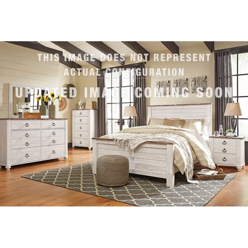Willowton Full Panel Bed with 2 Storage Drawers Dresser Mirror and Nightstand