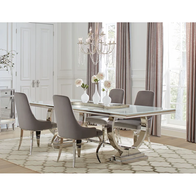 Antoine Rectangular Glass Top Dining Table Set Grey