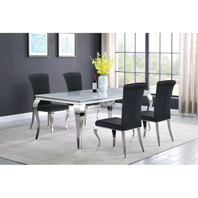Carone 5-piece 81-inch Rectangular White Glass Dining Set