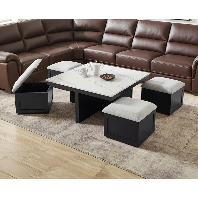 Marta Coffee Table W/4 Storage Ottomans