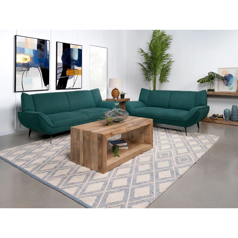 Acton Upholstered Flared Arm Sofa Set Teal Blue