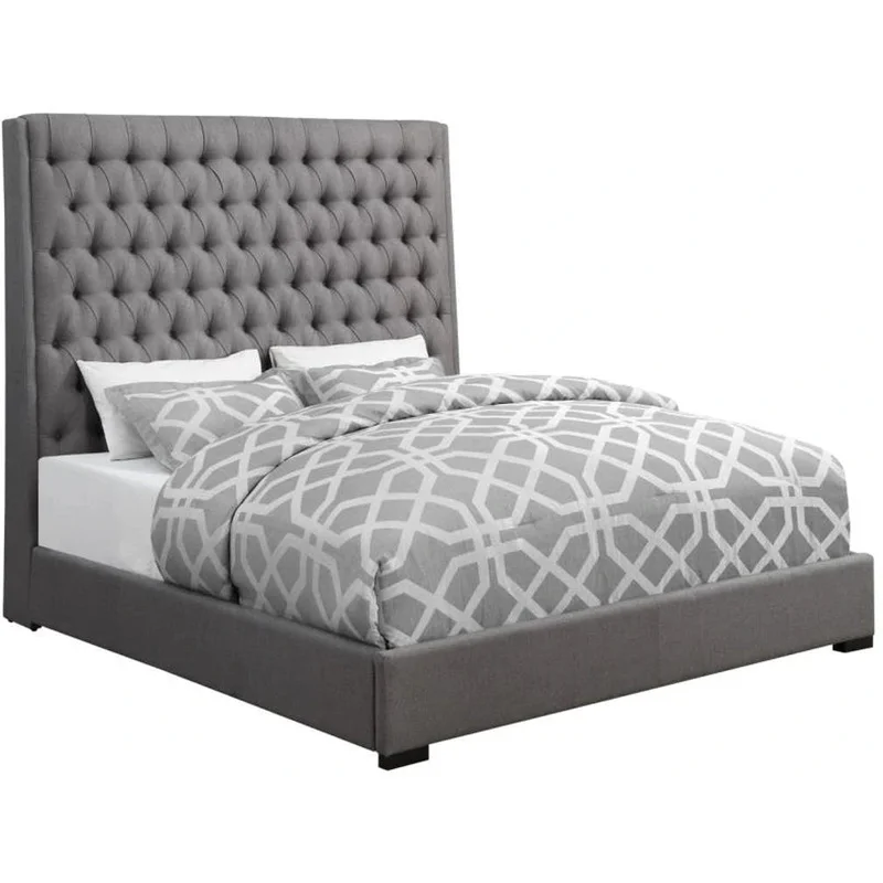 Camille Gray Bed Button Tufted Bed