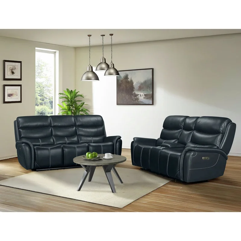 Aruba 2PC Living Room Set in Pebble Navy Sofa & Loveseat
