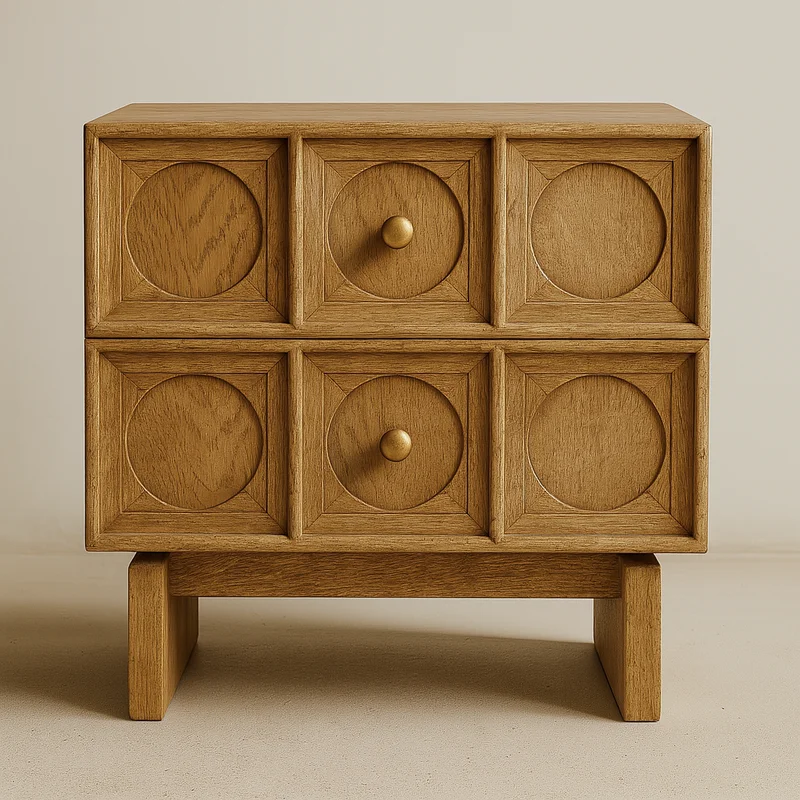 Amelia Solid Oak Wood Large Nightstand with Brass Handles
