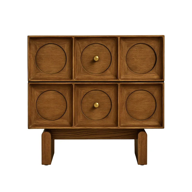 Amelia Solid Wood Nightstand with Brass Handles