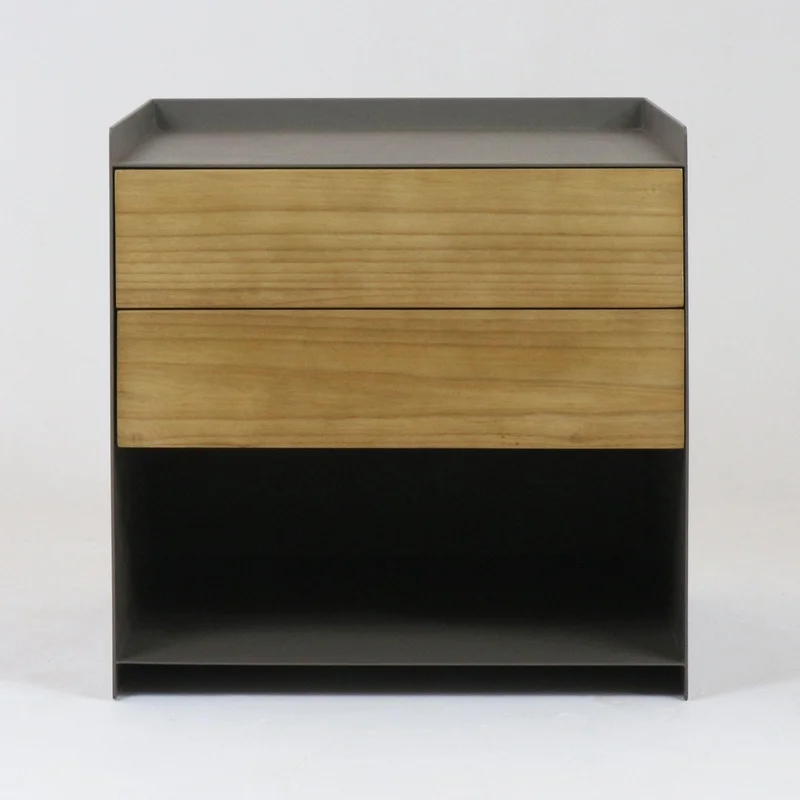 Fona Solid Wood and Brushed Steel Nightstand